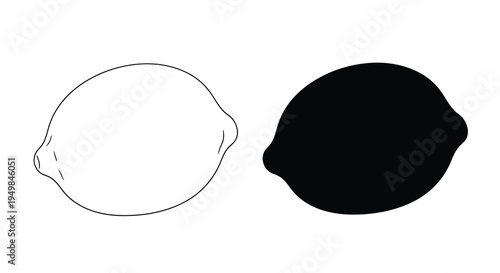 A minimalist depiction showcases two lemons one rendered in white outline and the other solid black against a white background