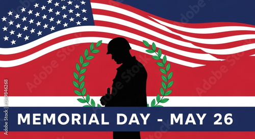 Memorial day tribute with american flag and laurel wreath silhouette