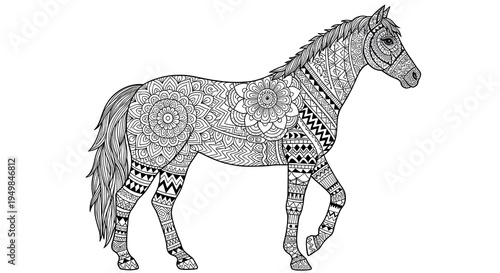 Ornamental Horse Mandala Illustration – Decorative Zentangle Line Art