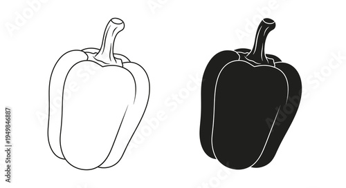 A contrasting illustration depicts two bell peppers one white and one black showcasing form and shadow high quality professional