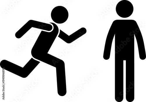 A person running towards another standing individual in simple icon style