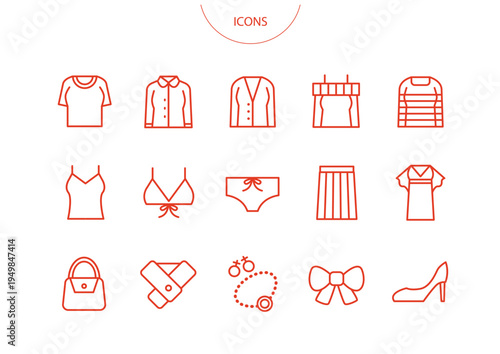 レディースファション　アイコン ピクトグラム　ベクター イラスト　セット