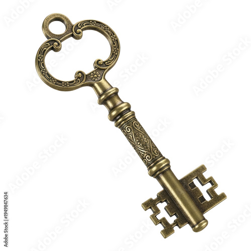 Ornate Skeleton Key on transparent Background Detailed Intricate Design Antique