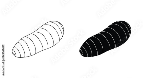 A minimalistic depiction of two elongated capsule shaped objects one light and one dark showcasing a striped pattern high quality