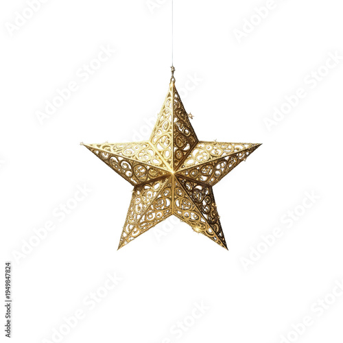 Ornate Golden Star Hanging Ornament Decoration Against a Dark Background