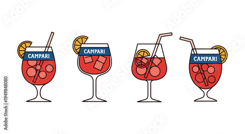 Campari Spritz Line art vector creative soft abstract color