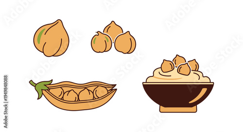 Chickpeas Line art vector set clean colorful abstract