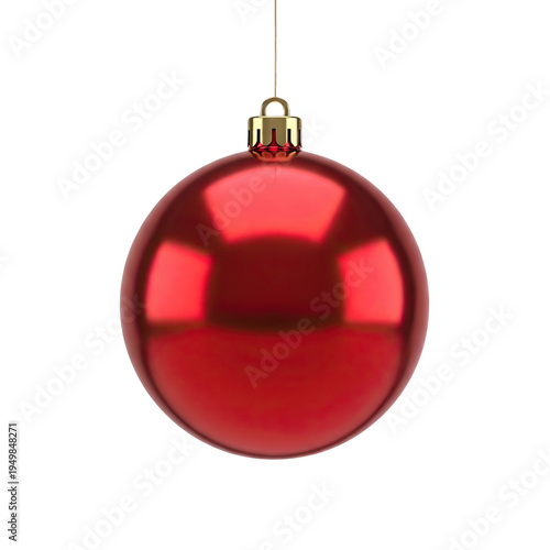 Shiny red Christmas ornament hanging against a transparent background ready to use