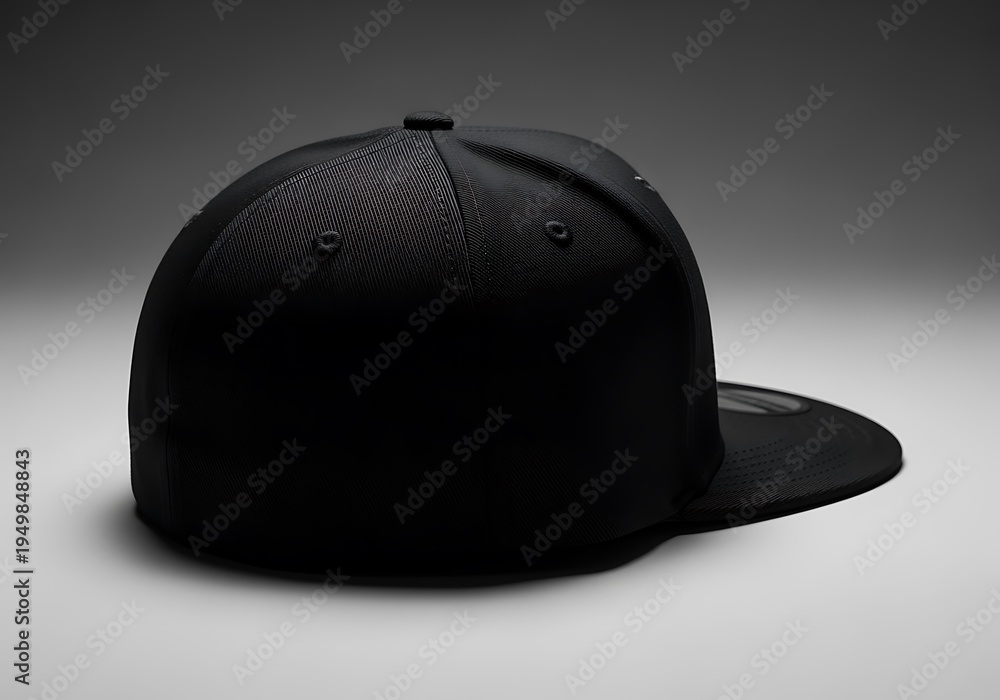 Obraz premium Black mesh back baseball cap with adjustable strap and small ventilation holes shown from side view