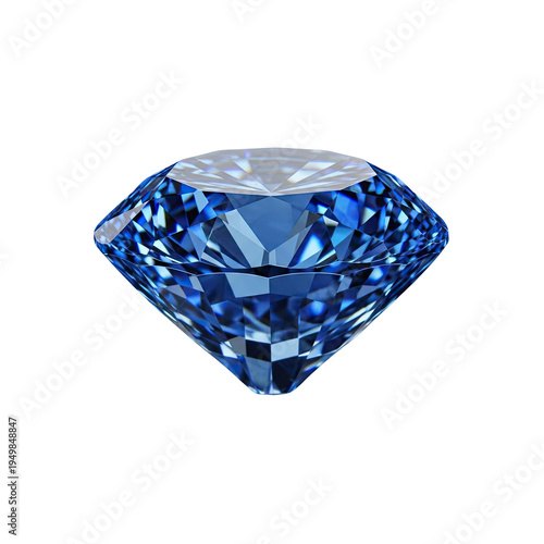 Stunning blue diamond solitaire against a transparent background with brilliant facets