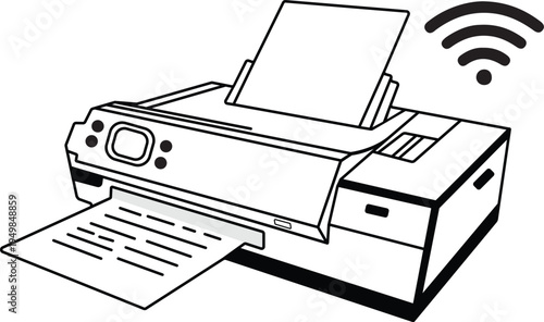 Printer line icon vector isolated, office printing machine outline icon