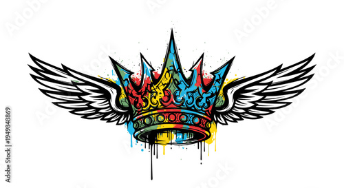 Colorful Crown with Wings - Artistic Graffiti Style