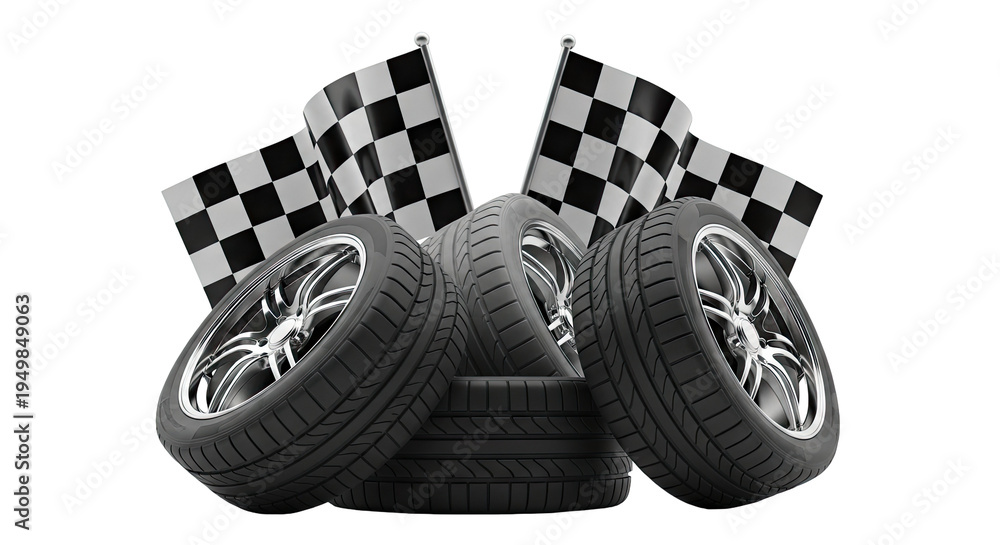 Fototapeta premium Racing Tires and Checkered Flags