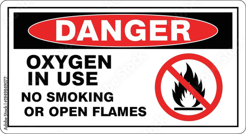 Warning sign indicates oxygen in use with no smoking allowed nearby indoors.