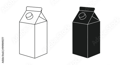 A minimalist depiction showcases two gable top milk cartons one white and one black presented in a simple line art style