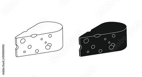 A minimalistic black and white illustration depicts two wedge shaped pieces of swiss cheese one white and one black high quality professional