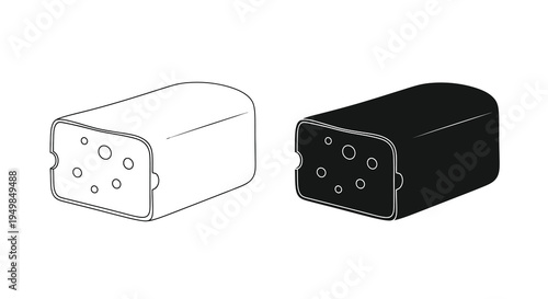 A black and white illustration depicts two rectangular blocks of swiss cheese one light and one dark high quality professional detailed