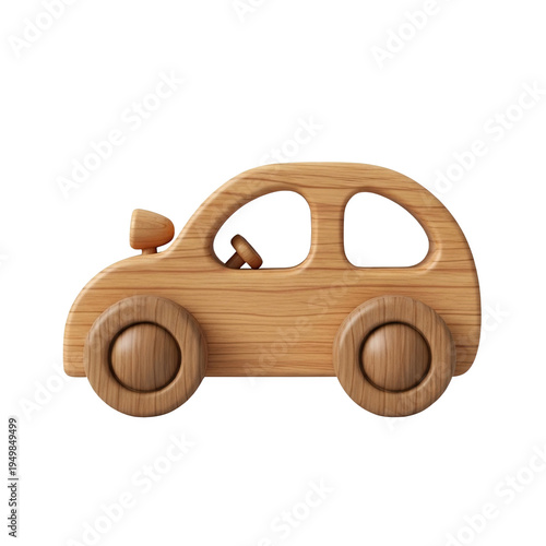 Wooden Toy Car Isolated on transparent Background for Children Creative Play