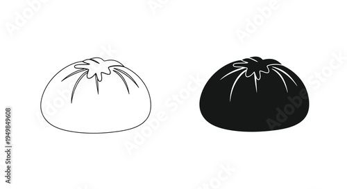 A minimalistic black and white illustration showcases two rounded bao buns one light and one dark side by side high quality professional detailed