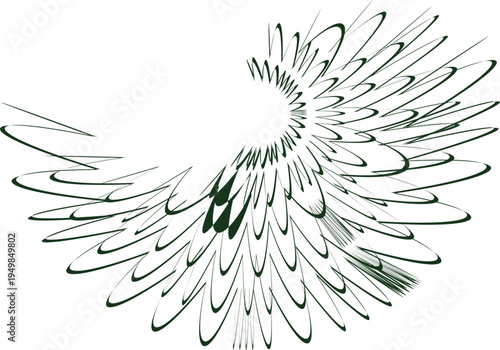 Abstract circular pattern composed of repeating green fern like shapes