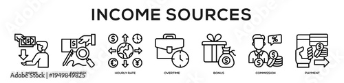 Income Sources web banner icon illustration concept