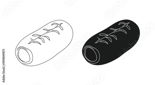 A minimalist illustration depicts two cylindrical forms with botanical designs showcasing variations in color and shading high quality professional