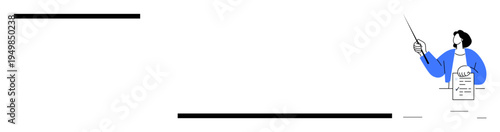 Person holding a pointer and a sheet of paper, emphasizing a teaching or business explanation. Ideal for education, presentation, coaching, business planning, learning material, instruction, simple