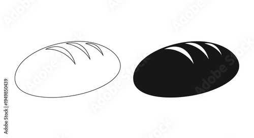 A minimalist illustration depicts two oval shaped loaves of bread presented in contrasting black and white tones side by side