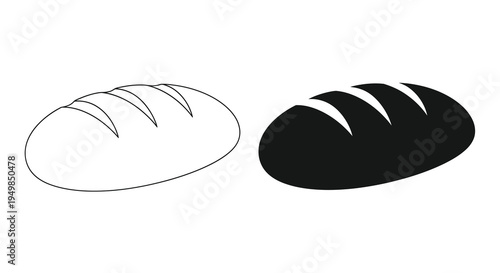 A simple illustration depicts two loaves of bread one outlined in white and the other solid black showcasing a contrast in design