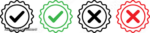 Visual representation of approval and disapproval using check and cross marks in badges