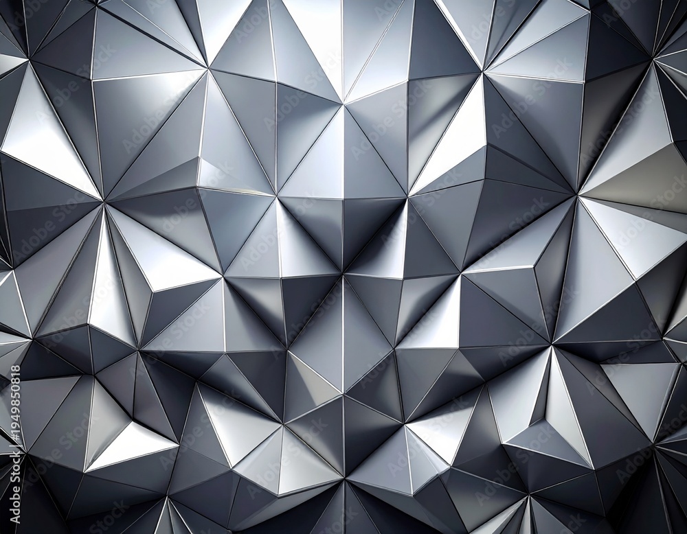 Fototapeta premium Abstract Geometric Metallic Low Poly Background With Reflective Faceted Triangles And Monochrome Depth