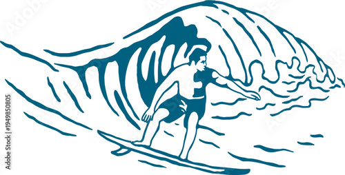 Stylized wave with surfer, suitable for web, advertising, and ocean-themed content.