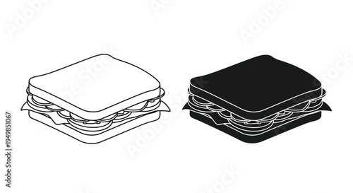A minimalist depiction showcases two sandwiches one white and one black representing positive and negative space variations high quality