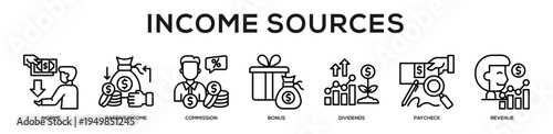 Income Sources web banner icon illustration concept