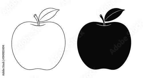 A minimalistic depiction showcases two apples one light and one dark with simple lines and leaf details high quality