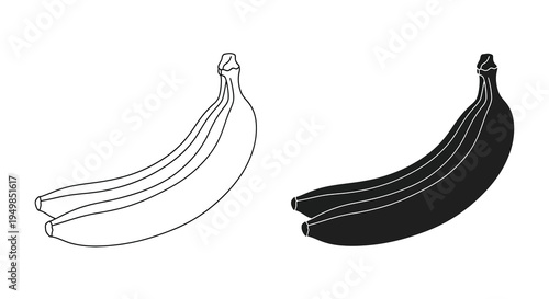 A simple black and white illustration depicts two bananas one outlined and one solid showcasing a contrasting visual representation high quality