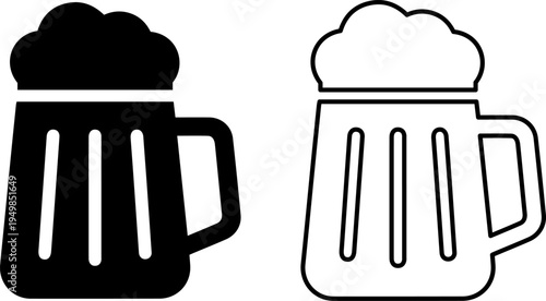 Two contrasting beer mug icons with different fill styles and colors