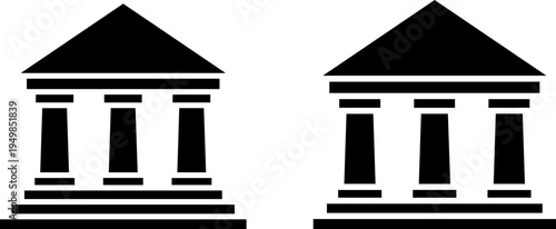 Comparison of classical architectural styles with distinct column designs and triangular pediments