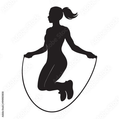 A woman jumping rope in mid air captured as a striking black form silhouette high-quality