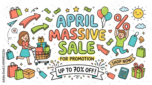 April Massive Sale for Promotion Colorful Banner Design