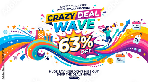 Crazy Deal Wave Banner with 63% Off Offer