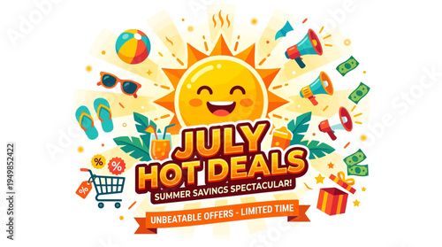 Summer Sale Advertisement with Sun and Beach Elements