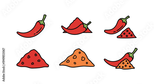 Chili Flakes Crushed Line art modern vibrant abstract color illustration