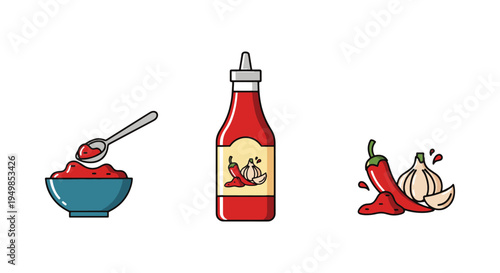 Chili Garlic Sauce Line art clean minimal abstract tone vector