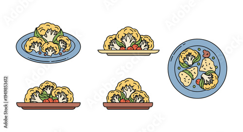 Cauliflower Roast Plate Line minimal abstract graphic color vector