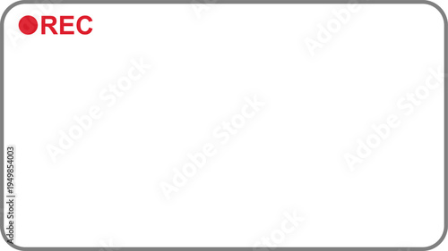 A blank rectangular card with a red logo and the lettering rec in the top left corner