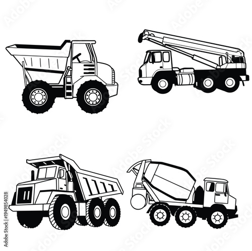 Dump Truck and Telescopic Crane Illustrations