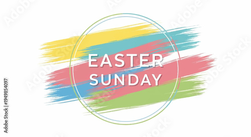 Easter sunday celebration logo with colorful brush strokes on white background for holiday greeting cards