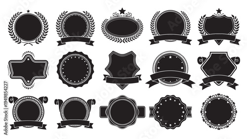 a set of black and white vintage crest emblem badges on a white background for design and decoration