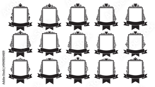 a set of vintage crest emblem badges with blank white spaces for customization, ideal for branding, logo design, or decorative purposes